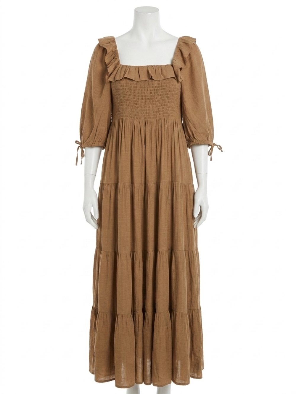 NEW WISHLIST maggie ruffle midi dress in chestnut brown